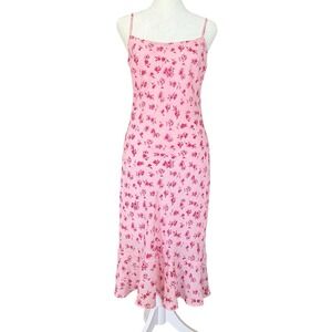 Vtg Y2K Jonathan Martin Pink Floral Ruffle Midi Dress Sz 7 S/M Romantic Fairy